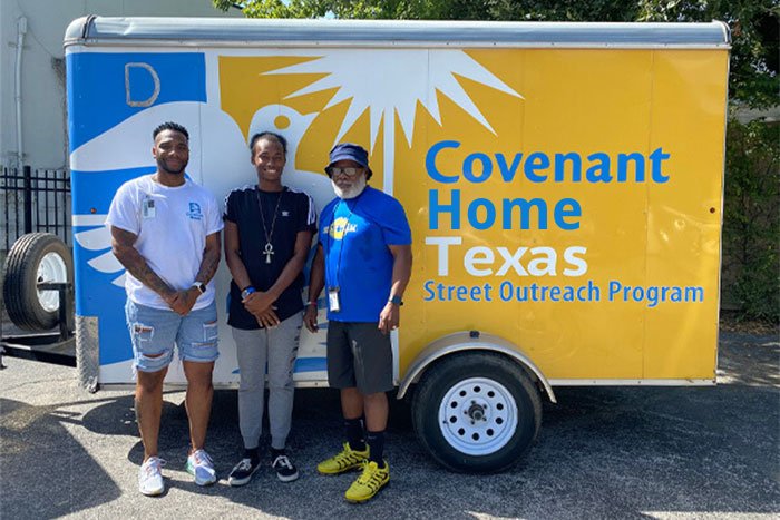 Mr. Mike and Covenant Home Staff in front of Covenant Home Texas Street Outreach Program Van