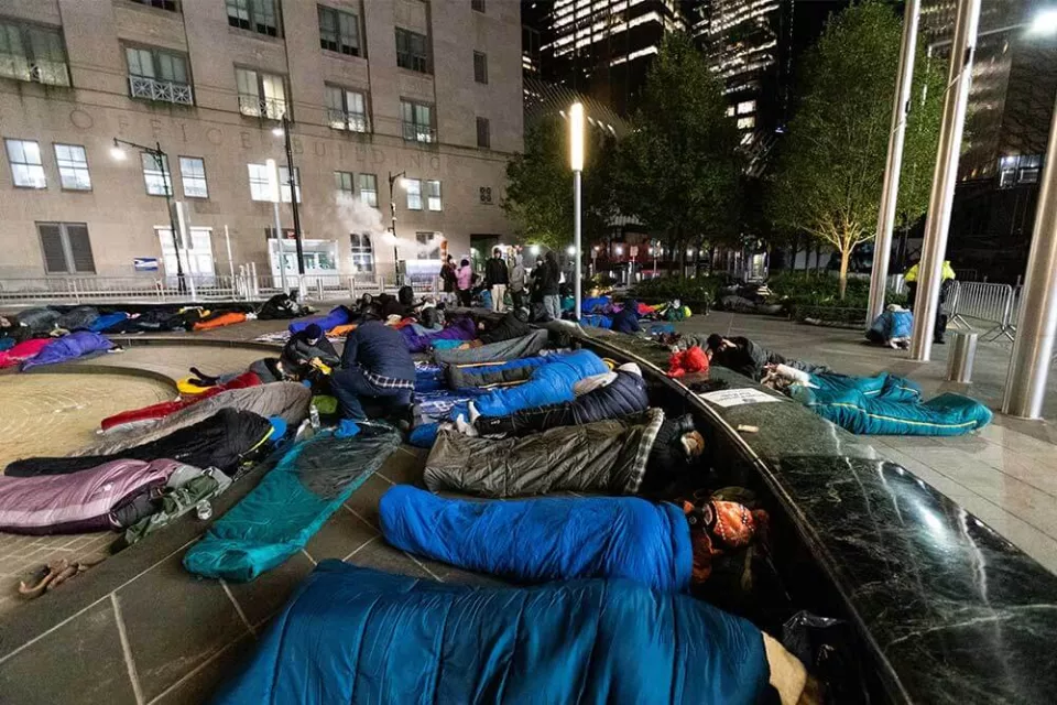 Covenant Home Sleep Out Volunteers in sleeping bags outdoors