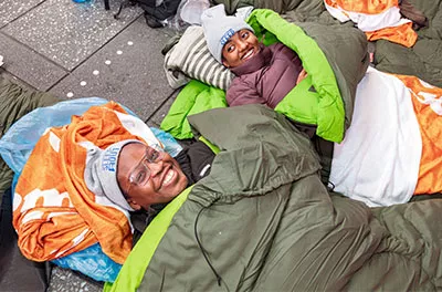 Covenant Home Sleep Out volunteers in sleeping bags | Raising funds and awareness for homeless youth