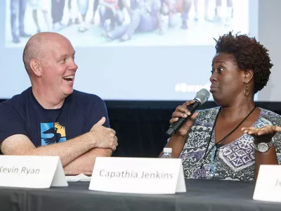 Covenant Home previous CEO Kevin Ryan with Capathia Jenkins at a panel