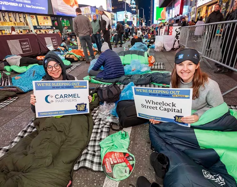 Covenant Home Sleep Out volunteers in sleeping bags | Raising funds and awareness for homeless youth