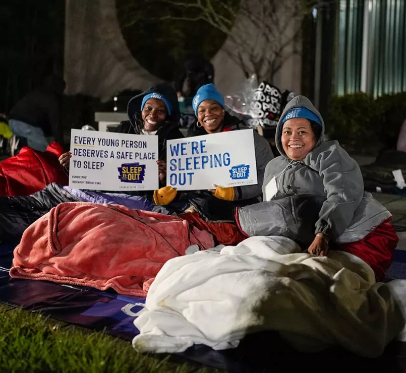 Covenant Home Sleep Out Volunteers with sleeping bags