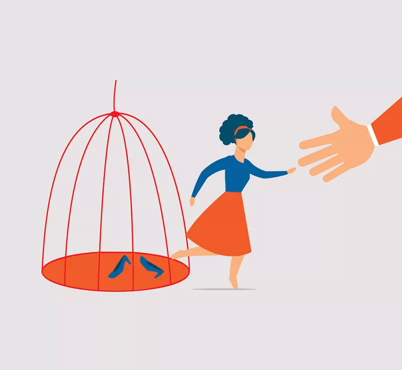 Graphic of previously homeless youth escaping cage and reaching out to helping hand | Covenant Home - Issues - Mental and Emotional Health